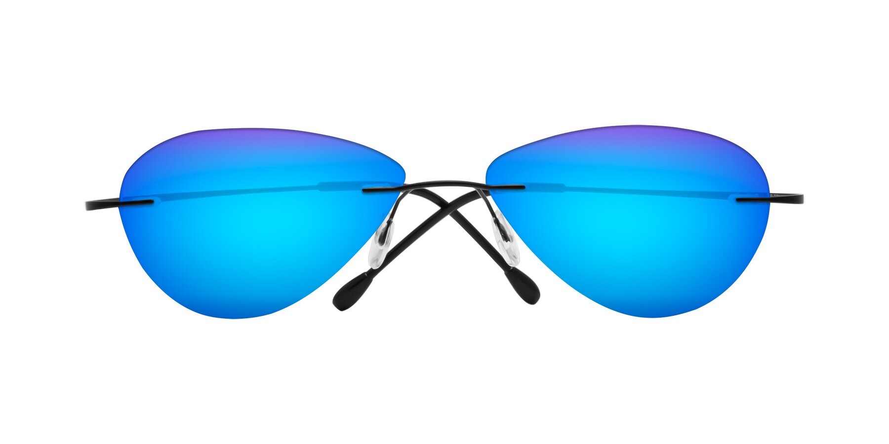 Folded Front of Thea in Black with Blue Mirrored Lenses