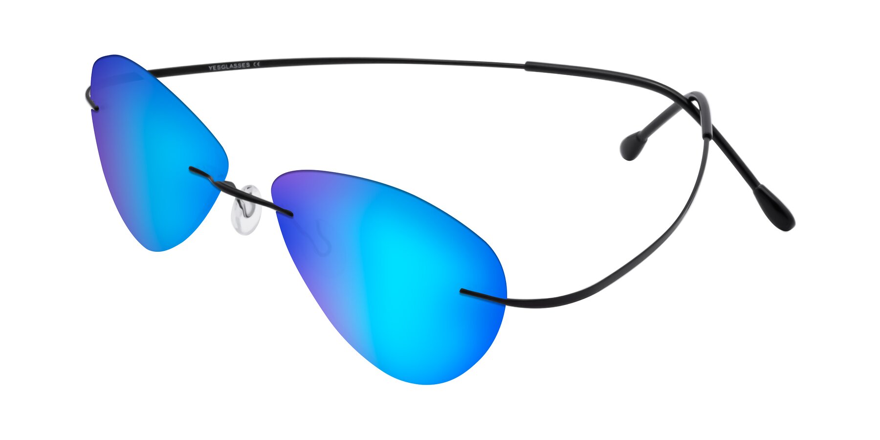 Angle of Thea in Black with Blue Mirrored Lenses