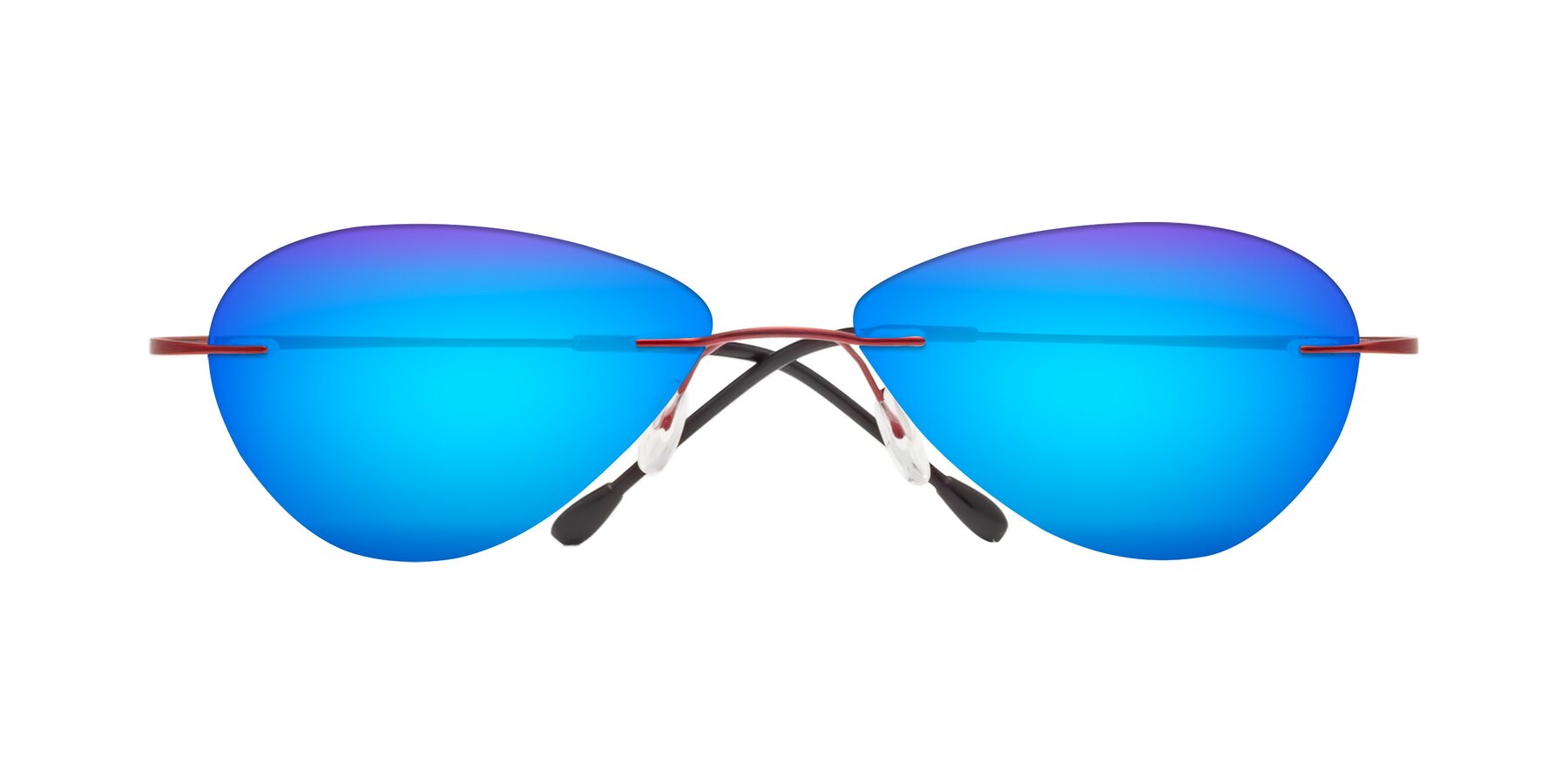 Folded Front of Thea in Wine with Blue Mirrored Lenses