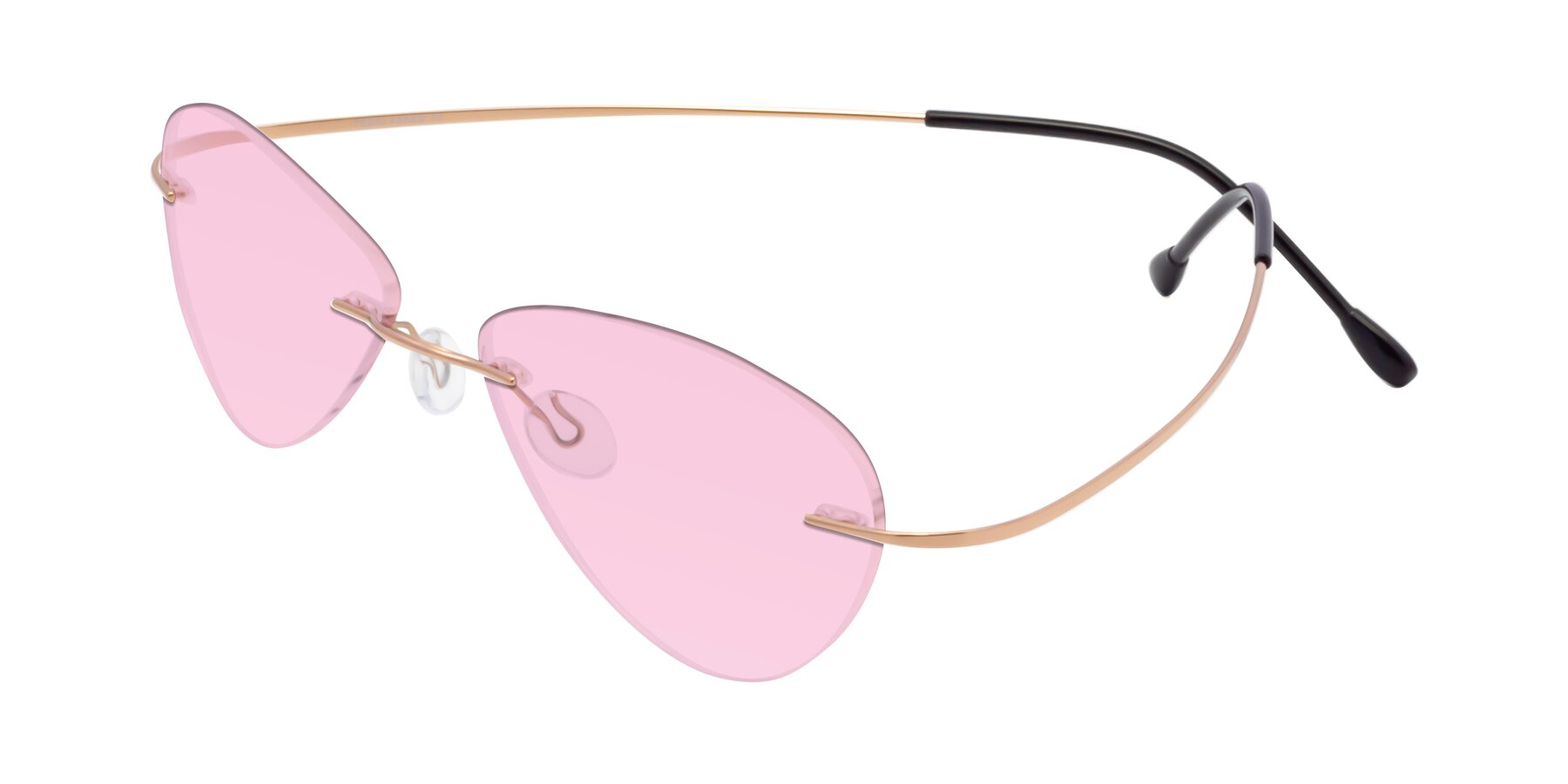 Angle of Thea in Rose Gold with Light Pink Tinted Lenses