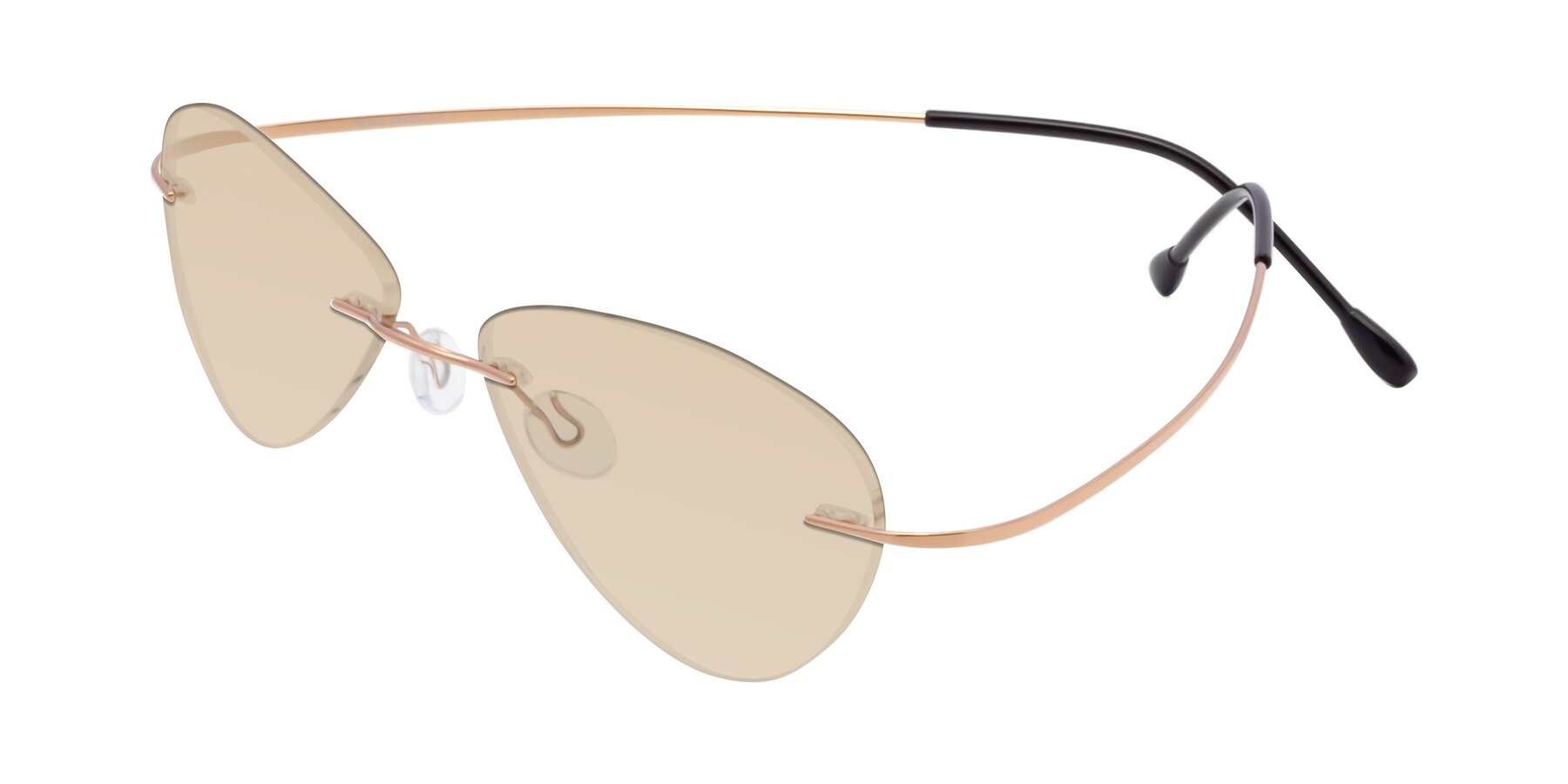 Angle of Thea in Rose Gold with Light Brown Tinted Lenses