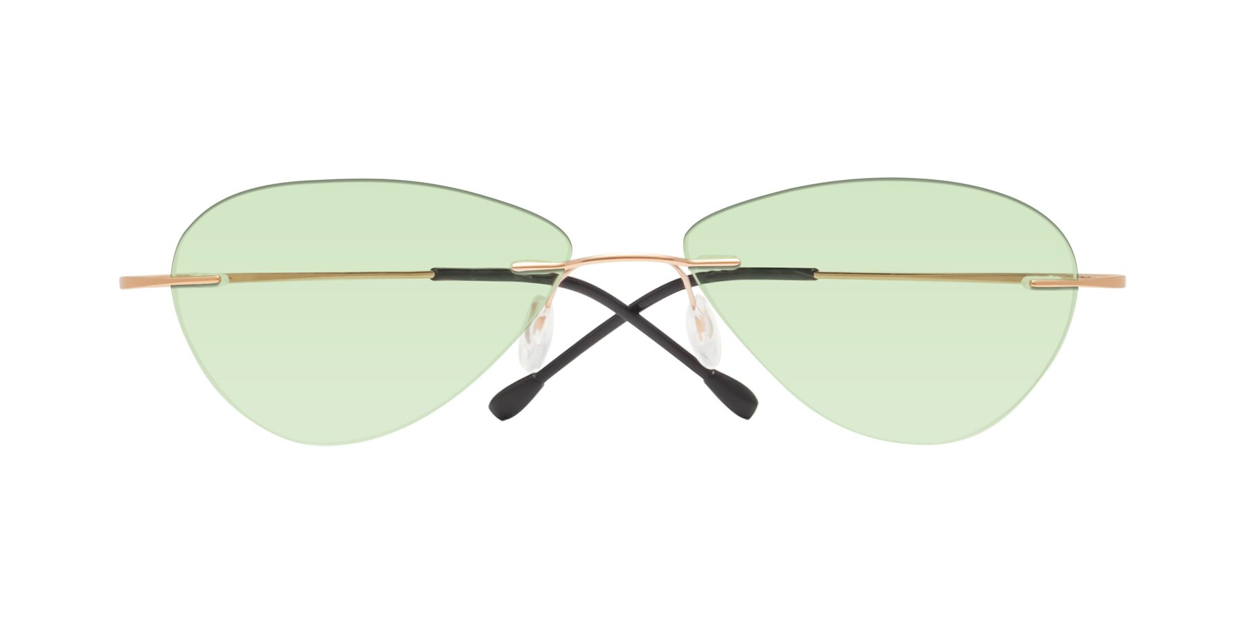 Folded Front of Thea in Rose Gold with Light Green Tinted Lenses