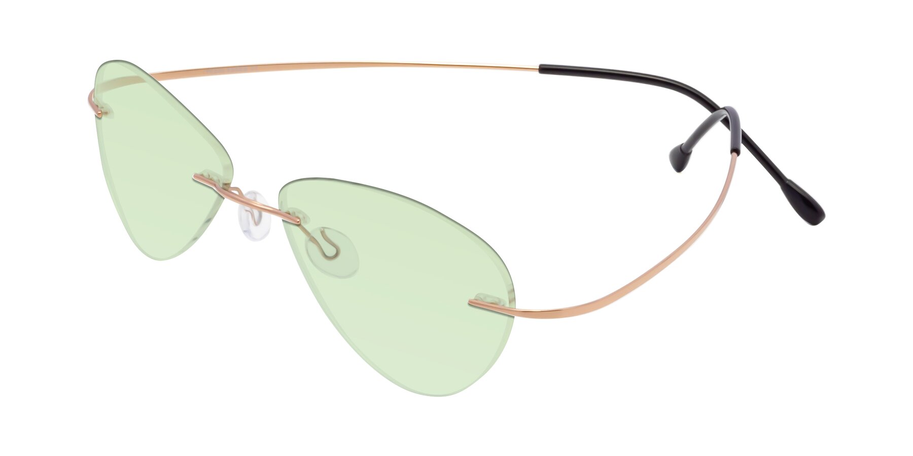 Angle of Thea in Rose Gold with Light Green Tinted Lenses