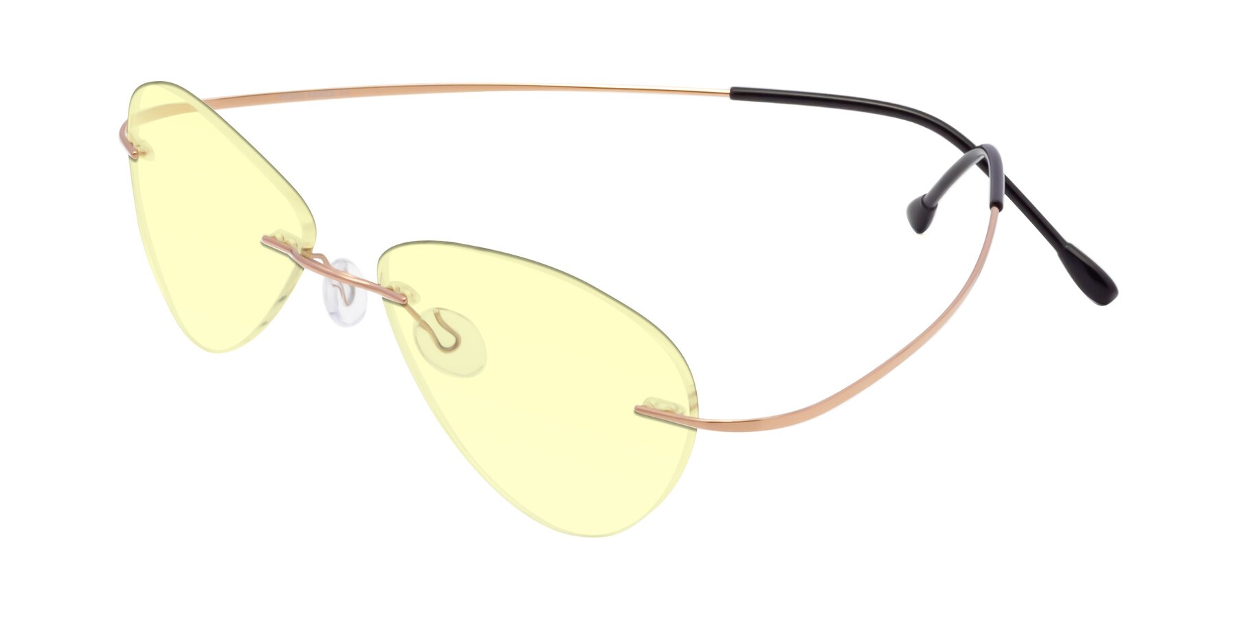 Angle of Thea in Rose Gold with Light Yellow Tinted Lenses