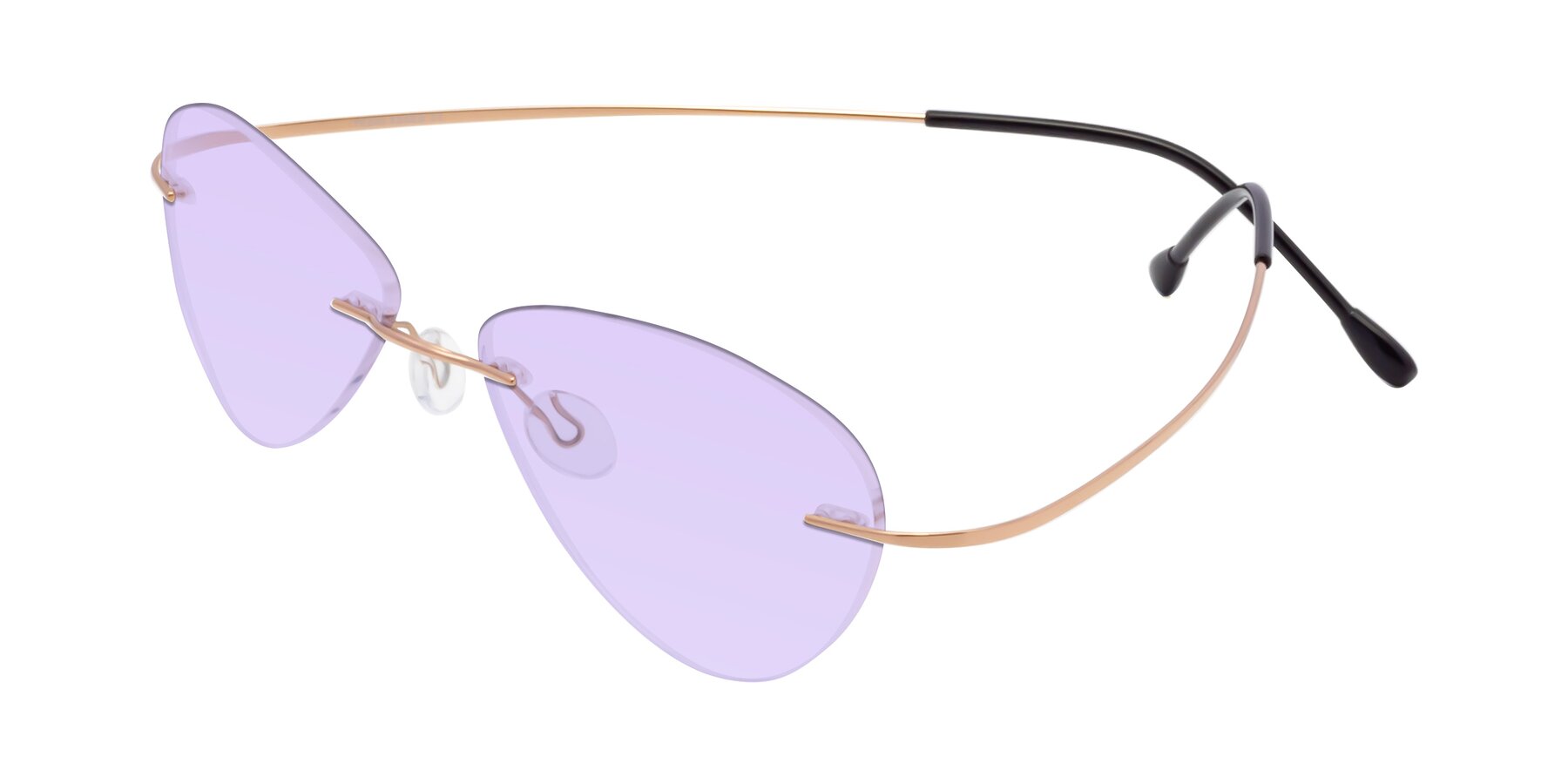 Angle of Thea in Rose Gold with Light Purple Tinted Lenses