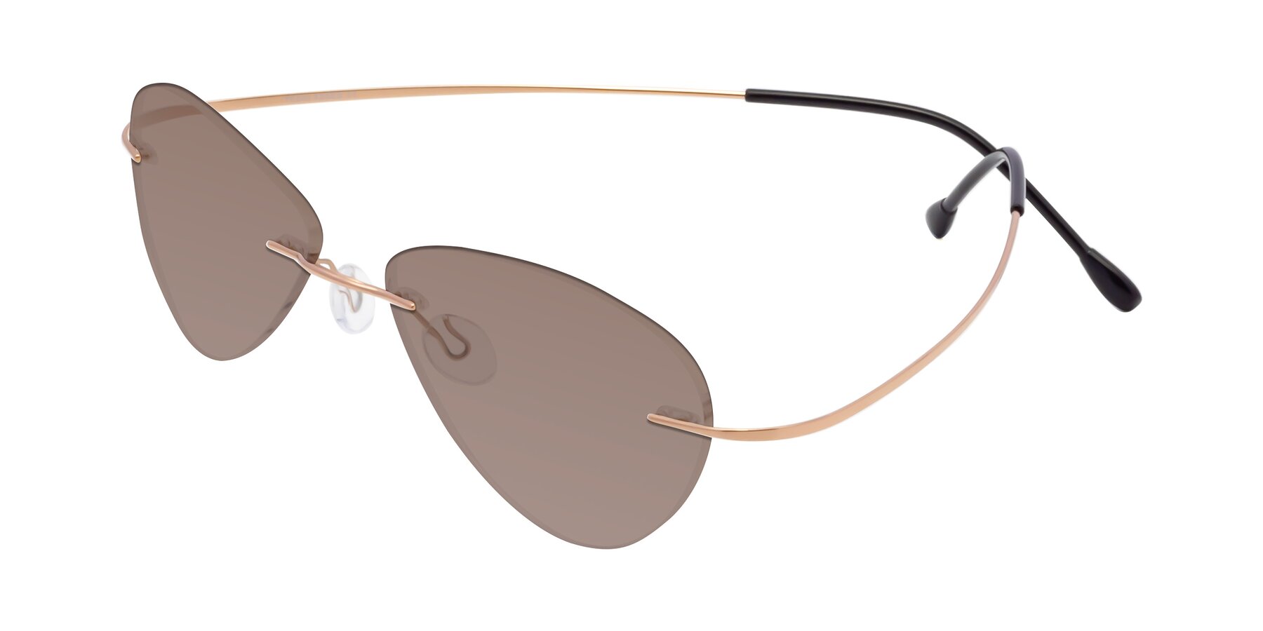Angle of Thea in Rose Gold with Medium Brown Tinted Lenses