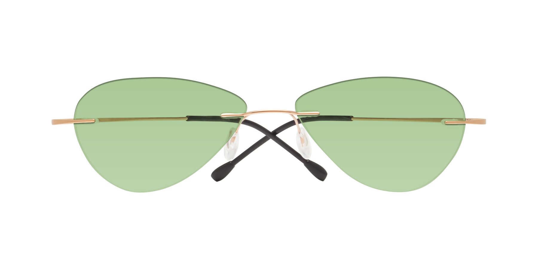 Folded Front of Thea in Rose Gold with Medium Green Tinted Lenses