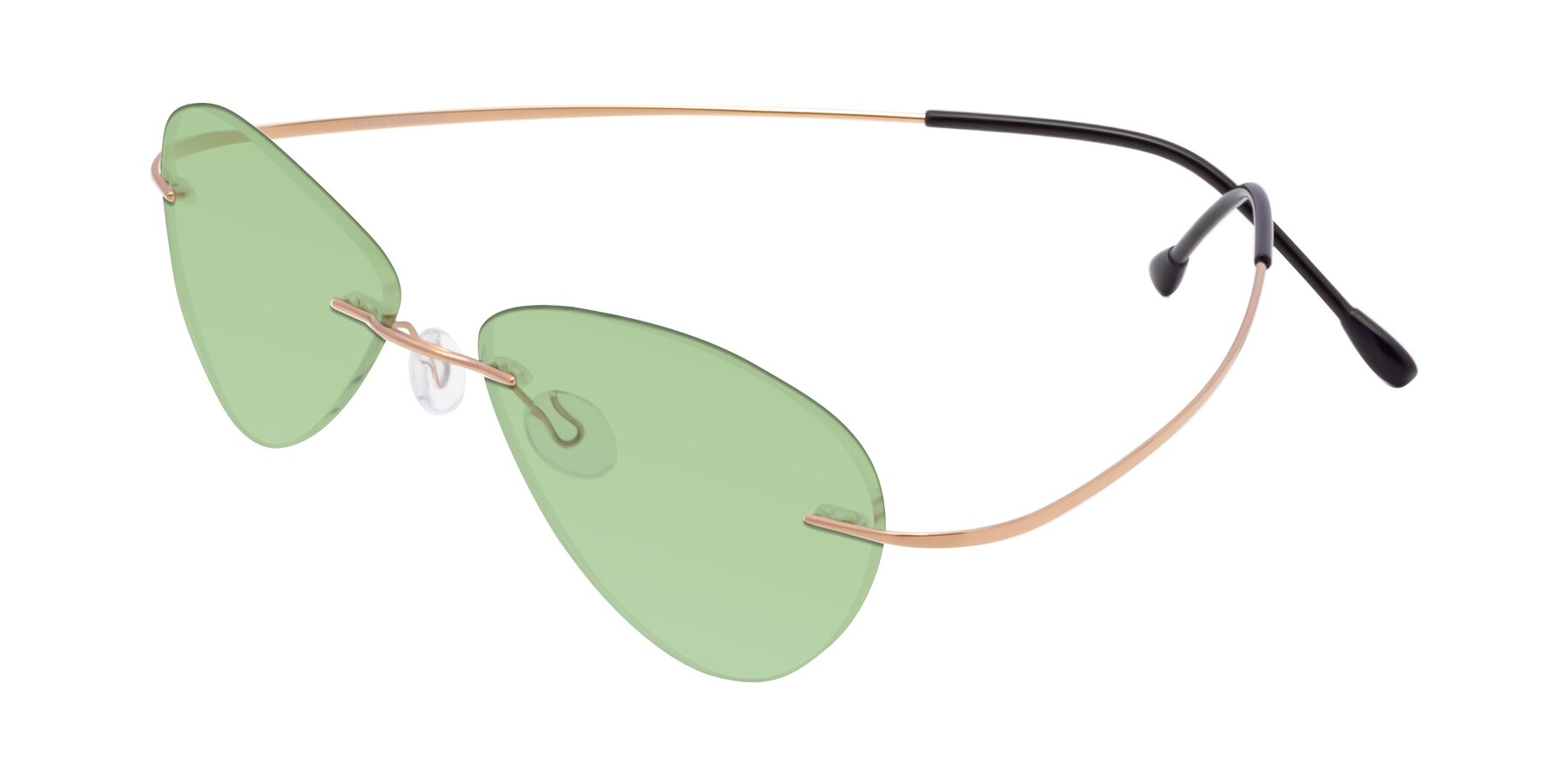Angle of Thea in Rose Gold with Medium Green Tinted Lenses