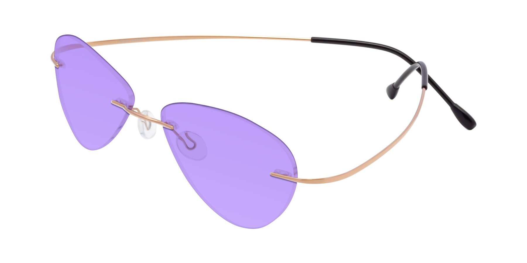 Angle of Thea in Rose Gold with Medium Purple Tinted Lenses