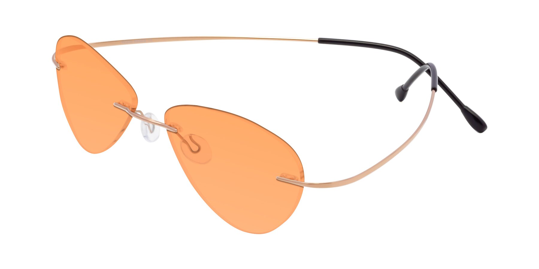 Angle of Thea in Rose Gold with Medium Orange Tinted Lenses