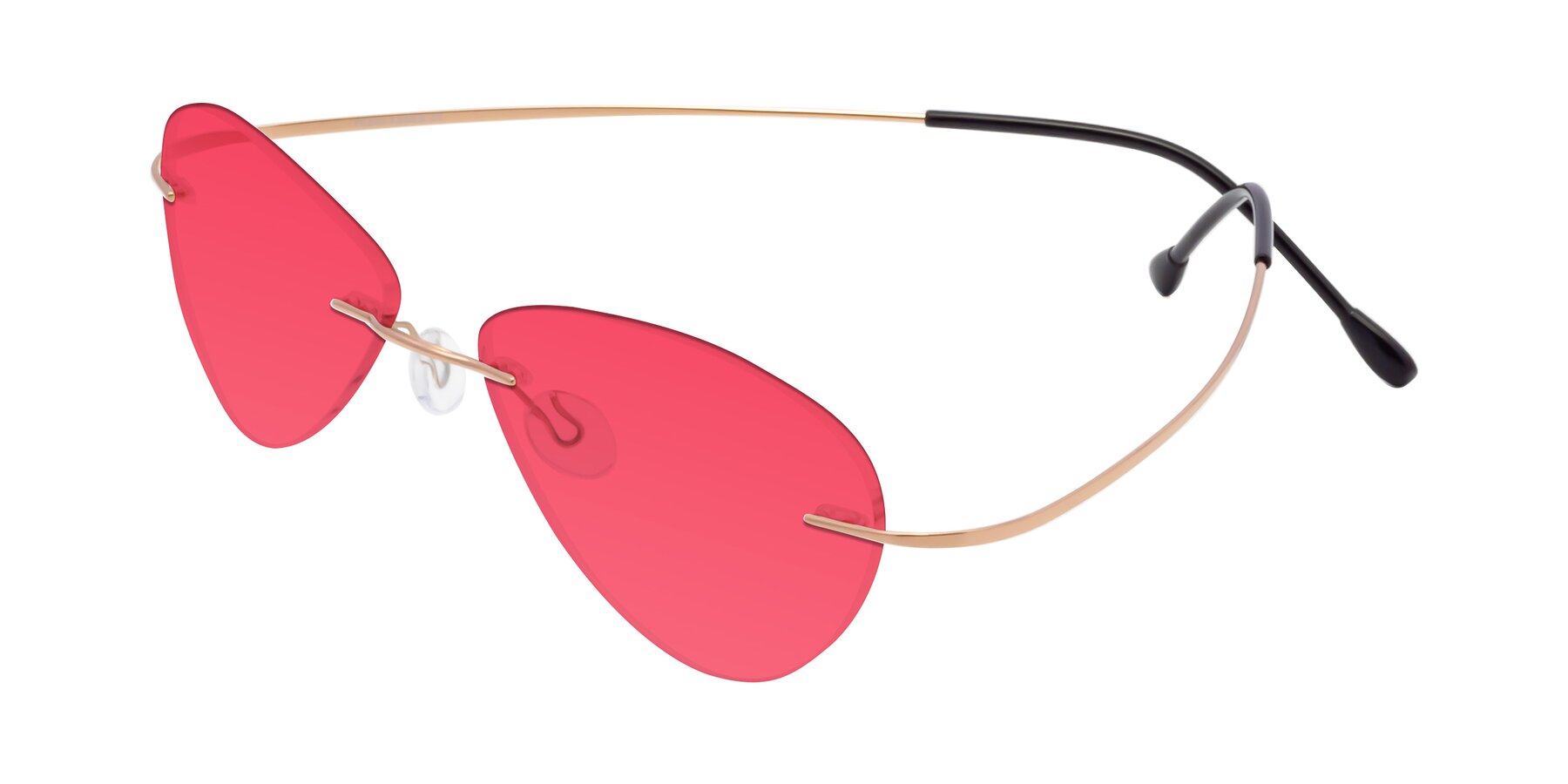 Angle of Thea in Rose Gold with Red Tinted Lenses