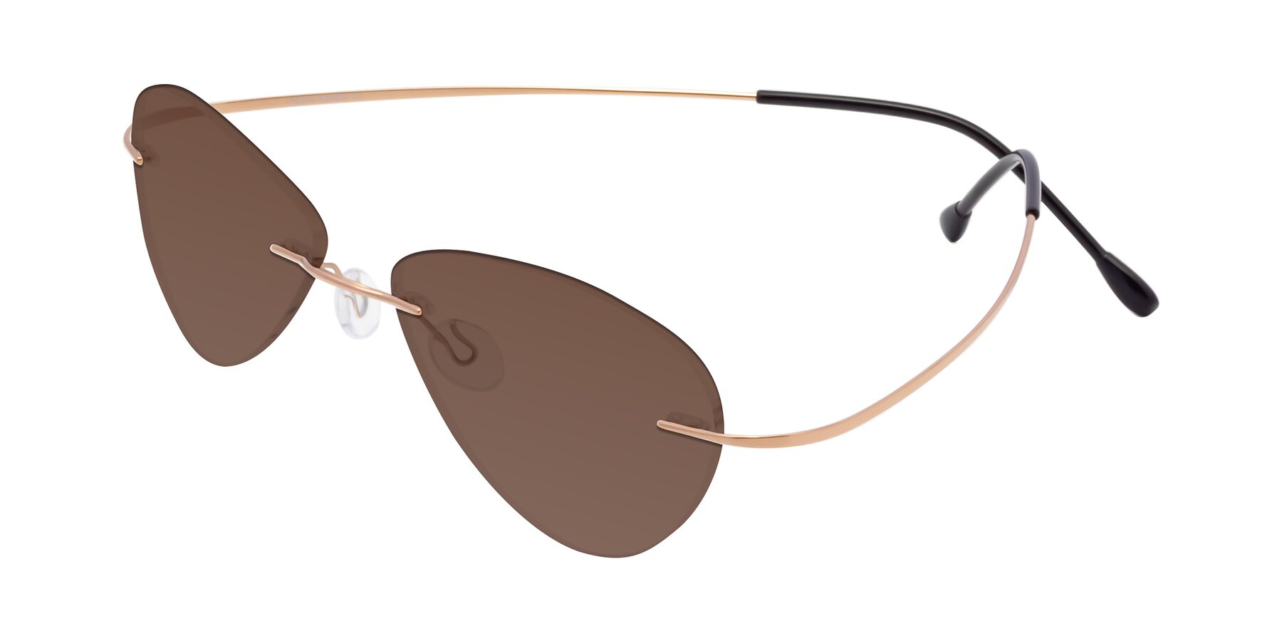 Angle of Thea in Rose Gold with Brown Tinted Lenses