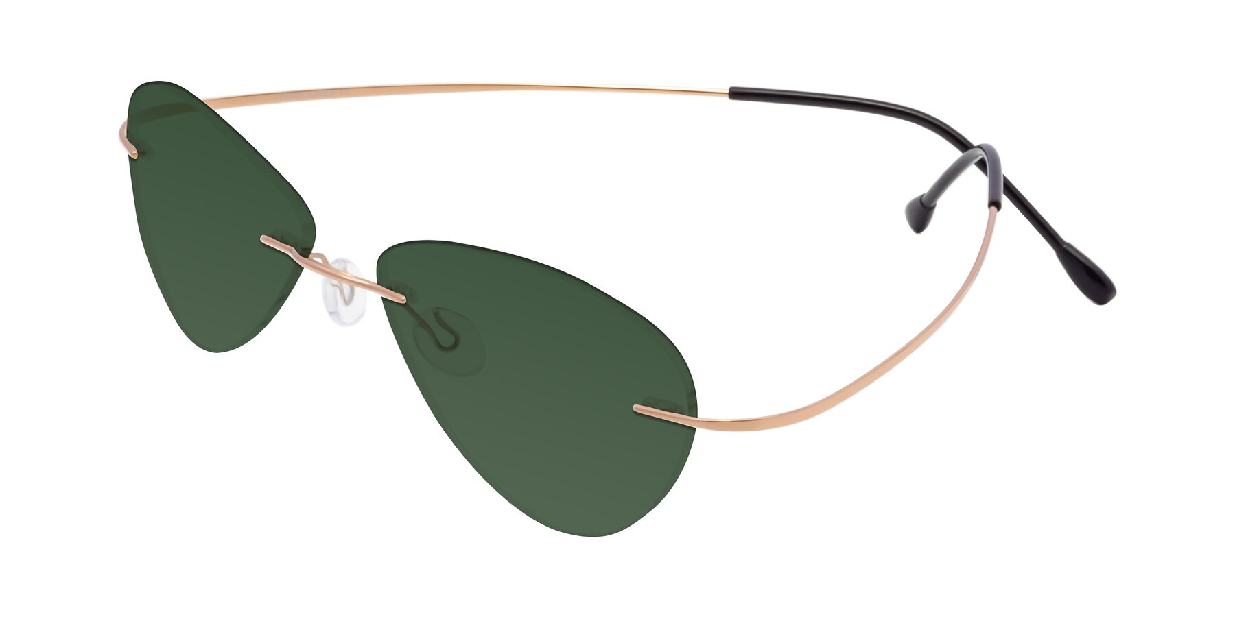Angle of Thea in Rose Gold with Green Tinted Lenses