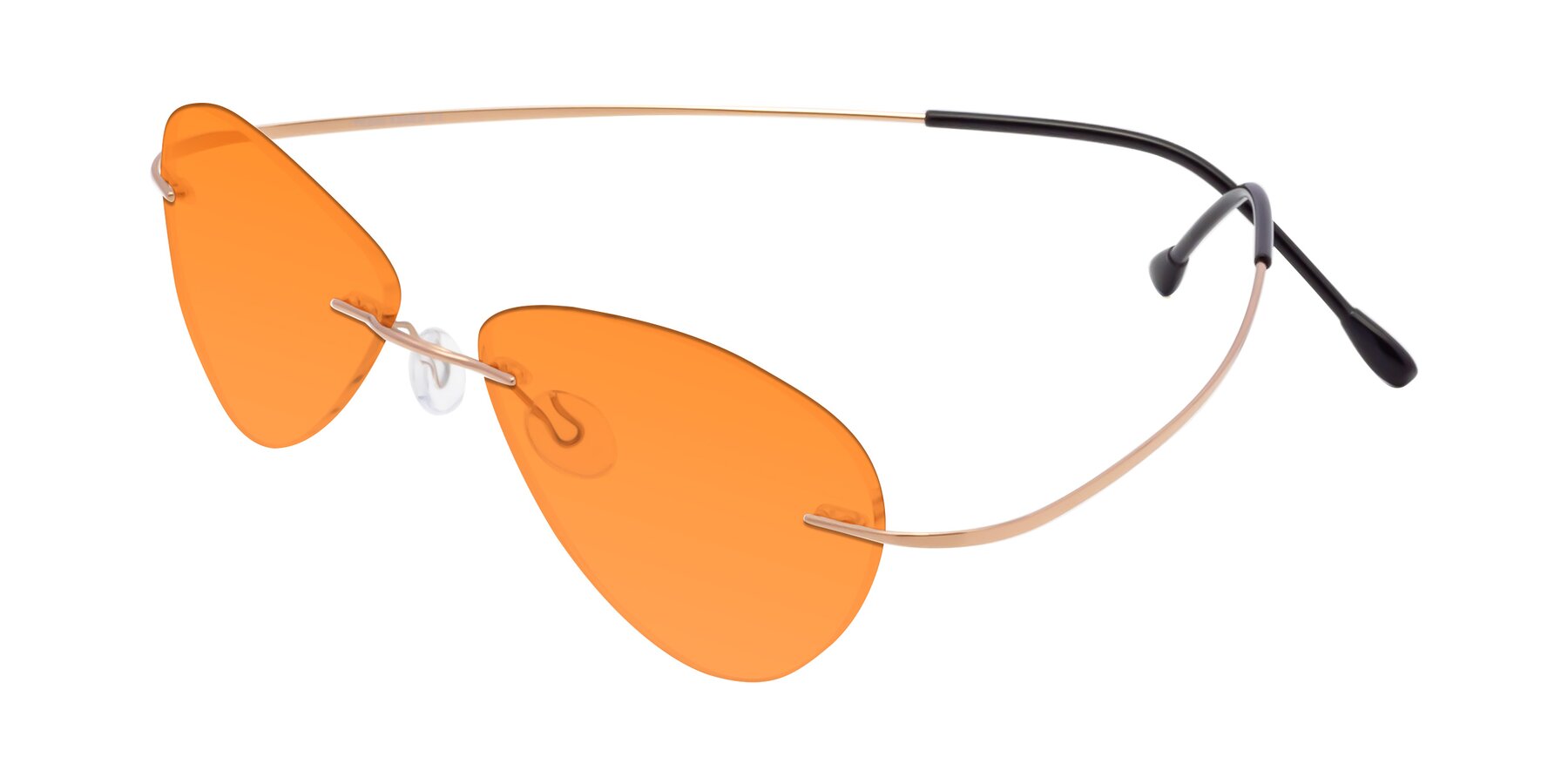 Angle of Thea in Rose Gold with Orange Tinted Lenses