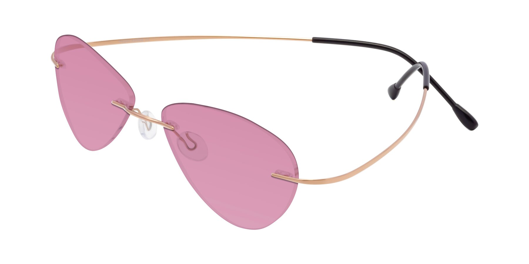 Angle of Thea in Rose Gold with Medium Wine Tinted Lenses