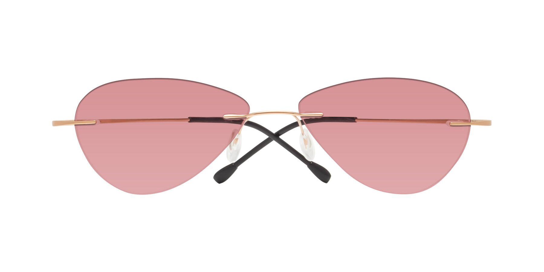 Folded Front of Thea in Rose Gold with Medium Garnet Tinted Lenses