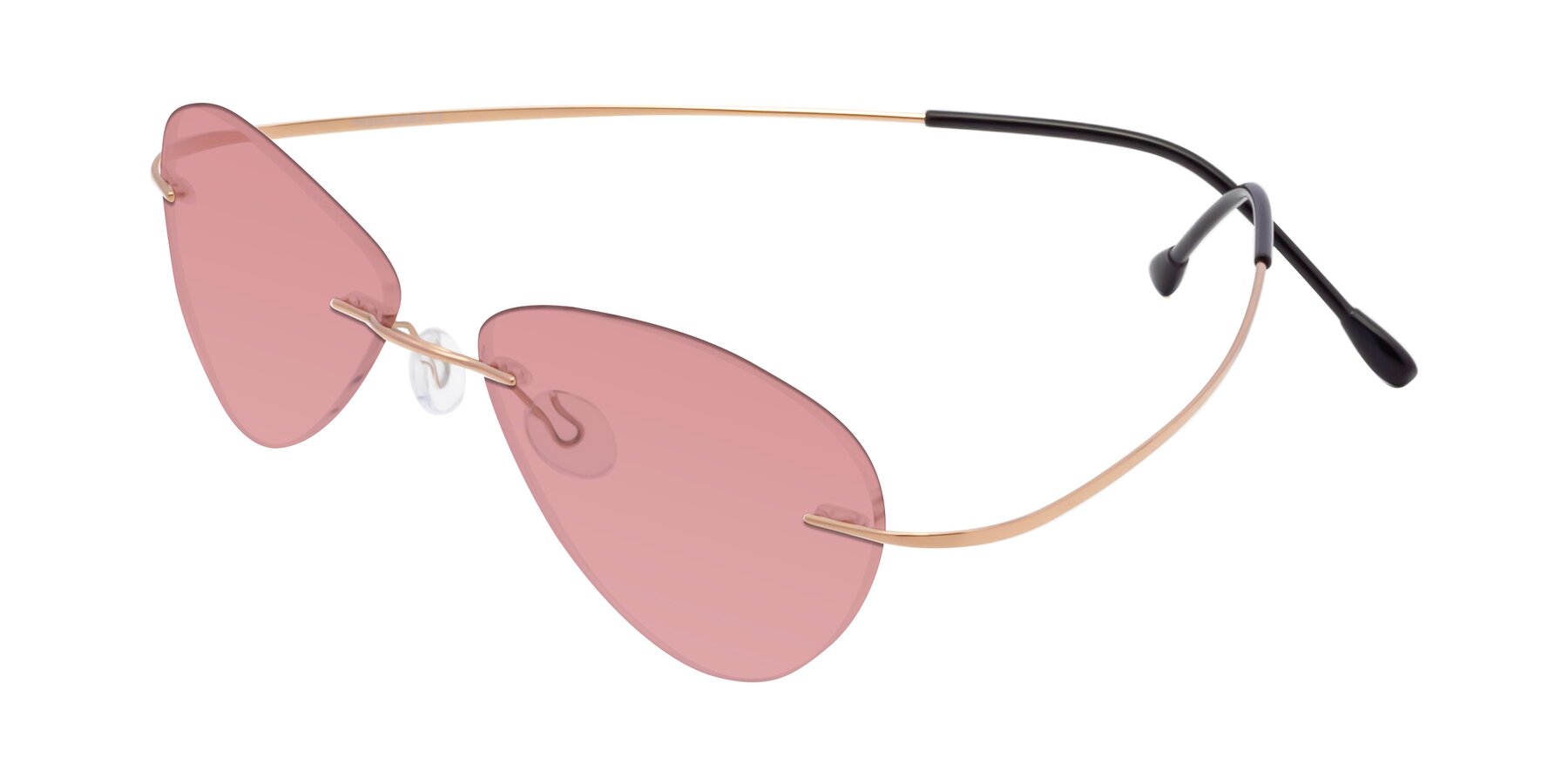 Angle of Thea in Rose Gold with Medium Garnet Tinted Lenses