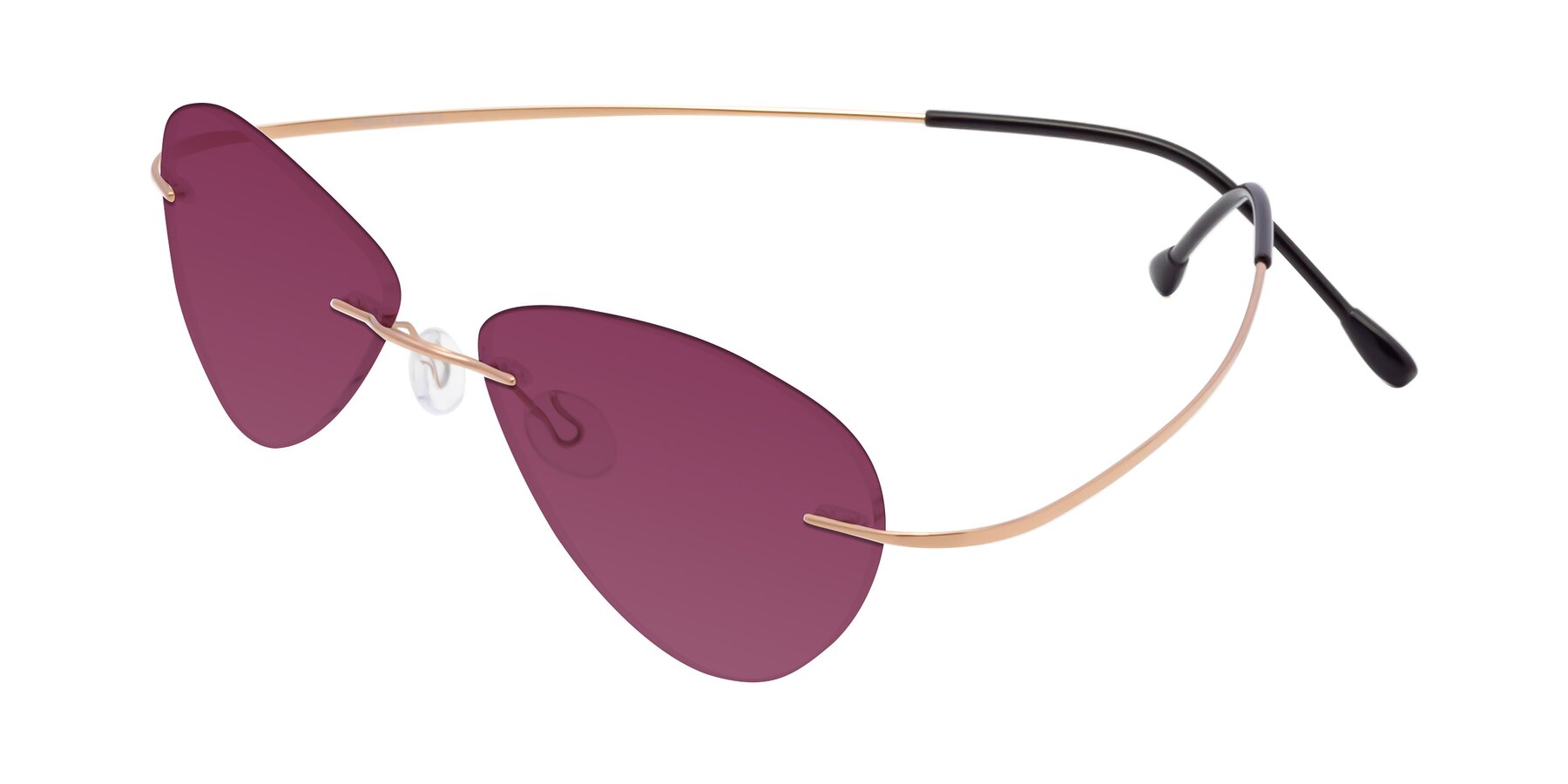 Angle of Thea in Rose Gold with Wine Tinted Lenses