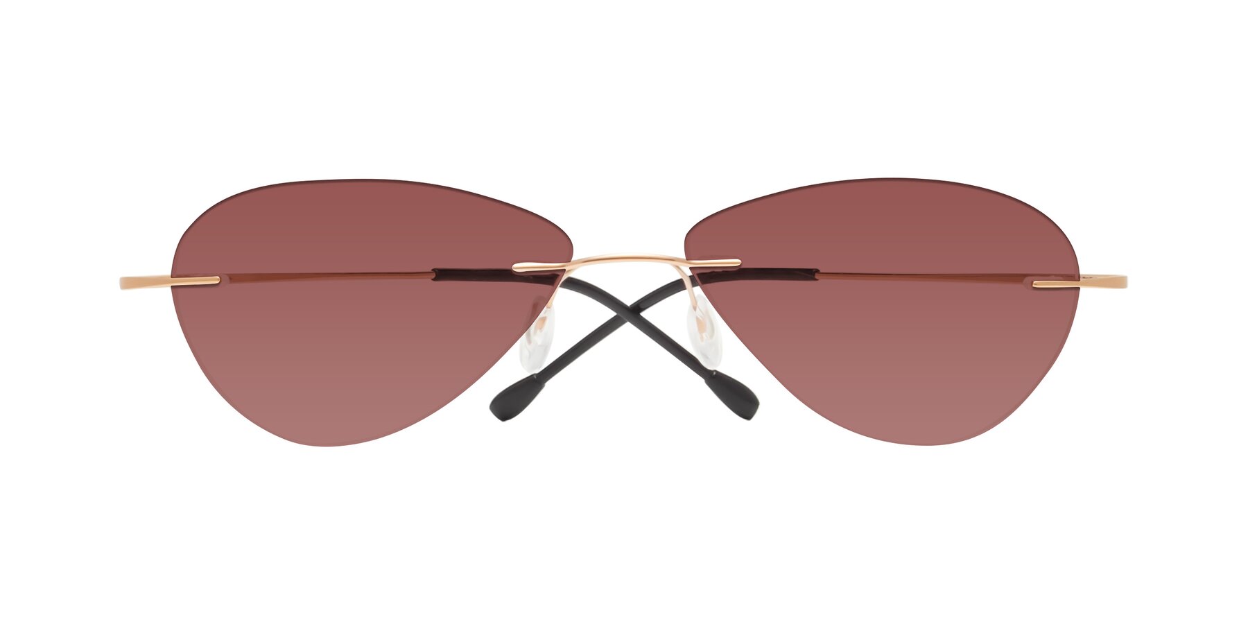 Folded Front of Thea in Rose Gold with Garnet Tinted Lenses