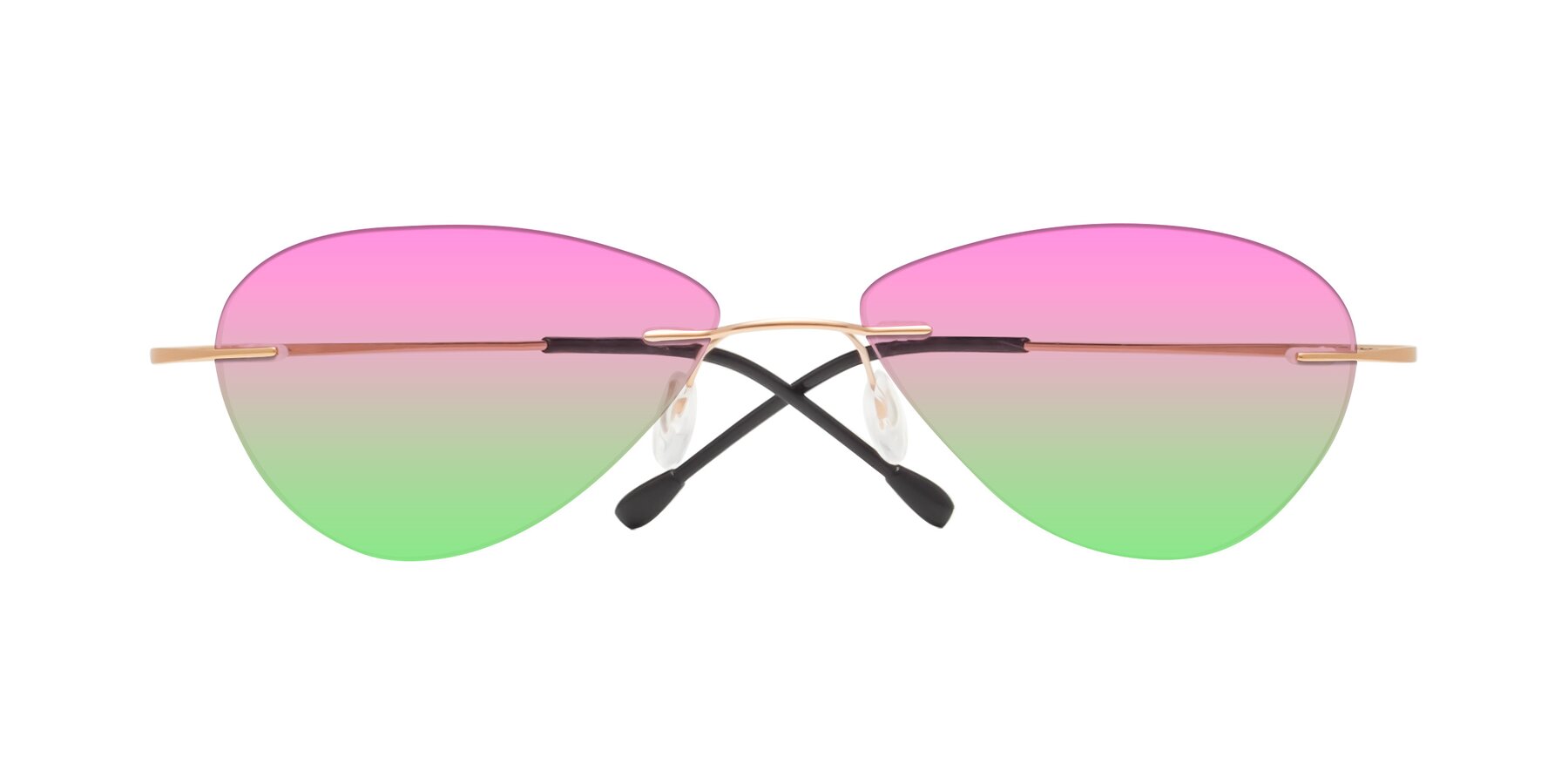 Folded Front of Thea in Rose Gold with Pink / Green Gradient Lenses