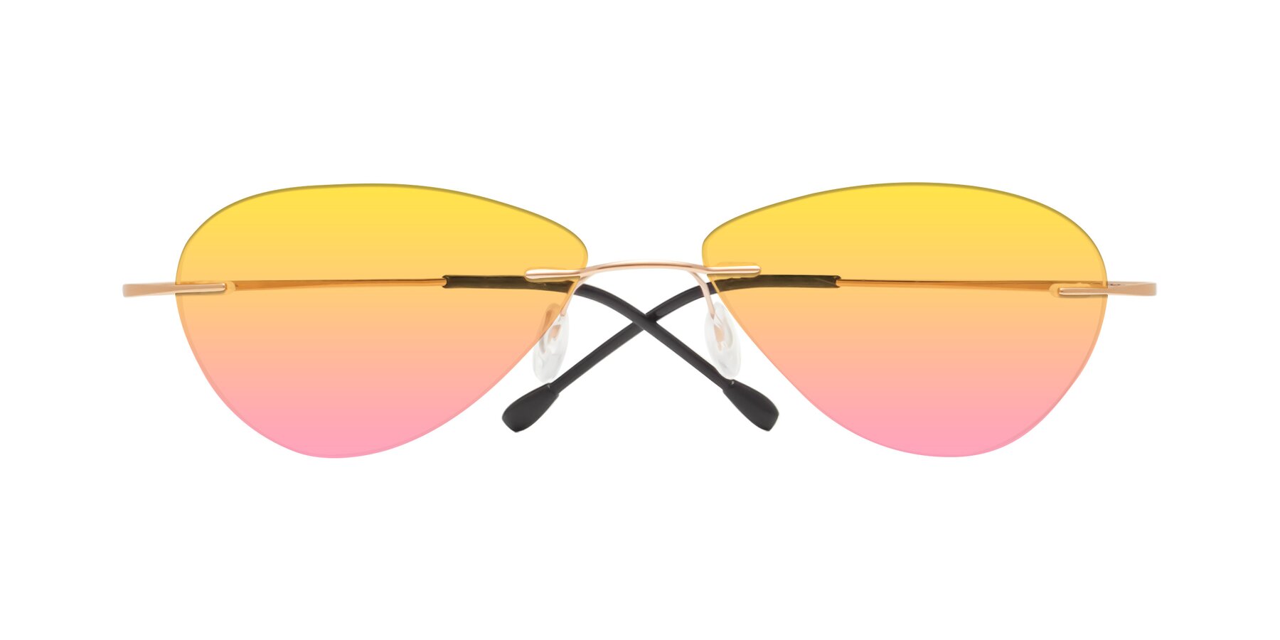 Folded Front of Thea in Rose Gold with Yellow / Pink Gradient Lenses