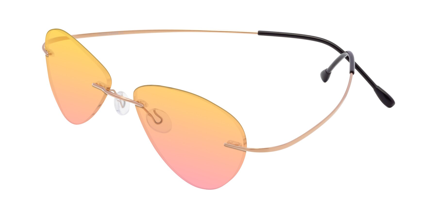 Angle of Thea in Rose Gold with Yellow / Pink Gradient Lenses