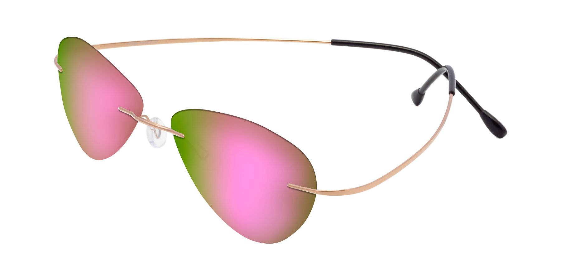 Angle of Thea in Rose Gold with Pink Mirrored Lenses