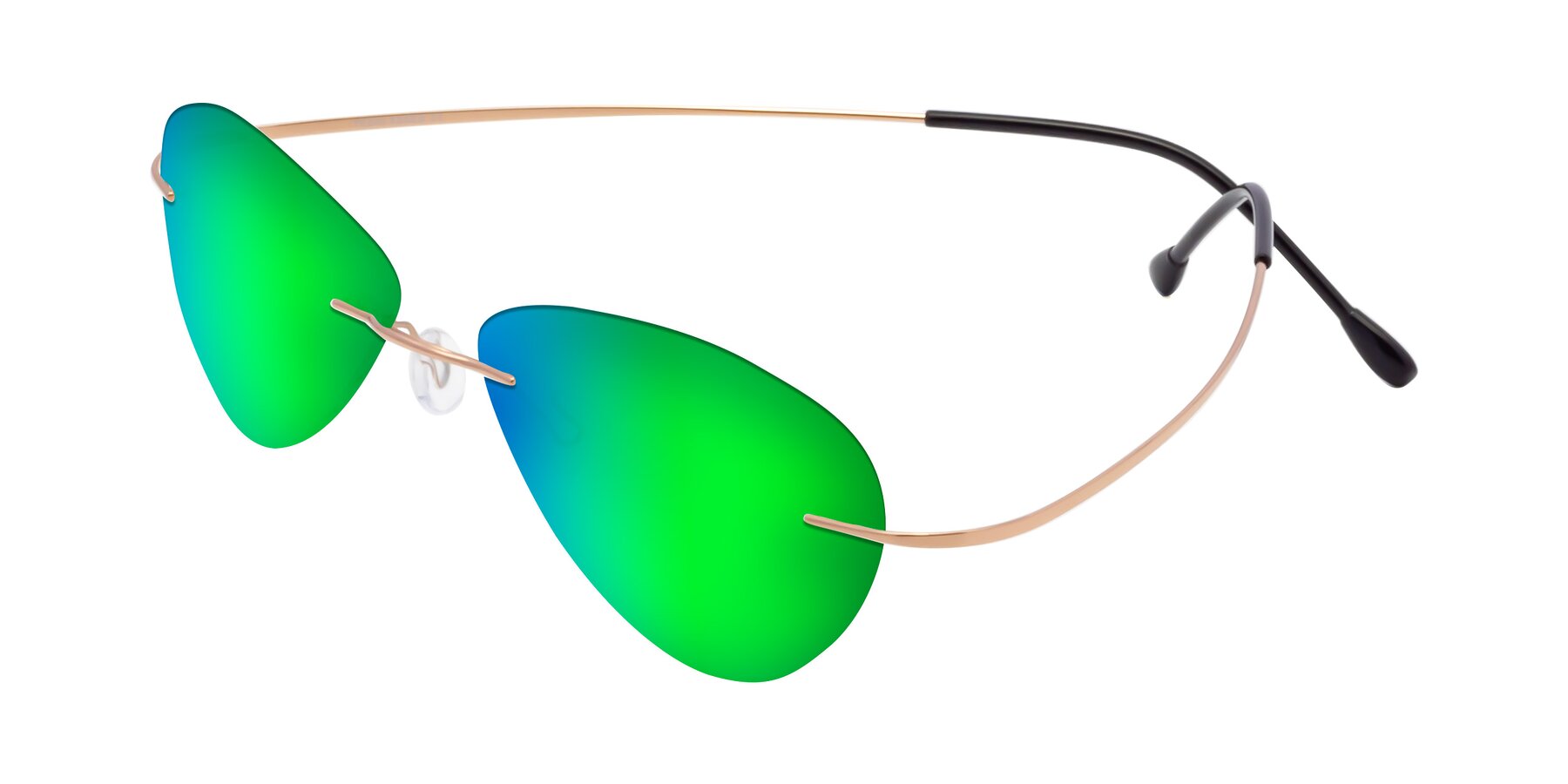 Angle of Thea in Rose Gold with Green Mirrored Lenses