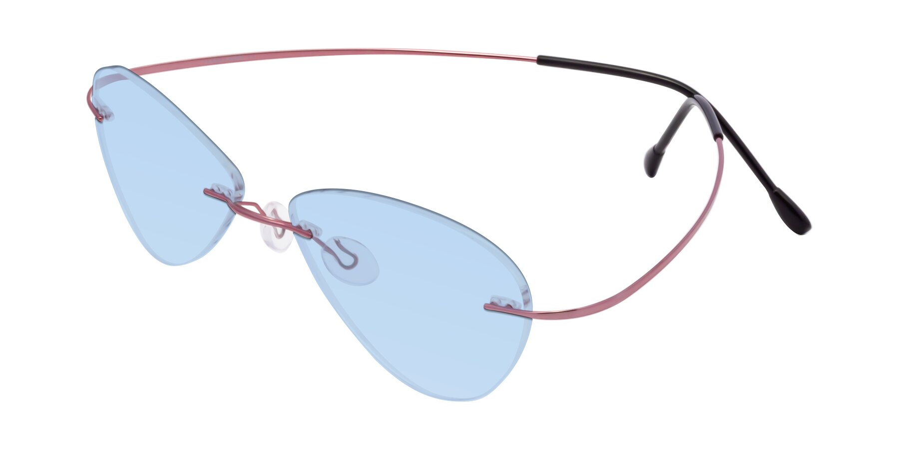 Angle of Thea in Light Pink with Light Blue Tinted Lenses