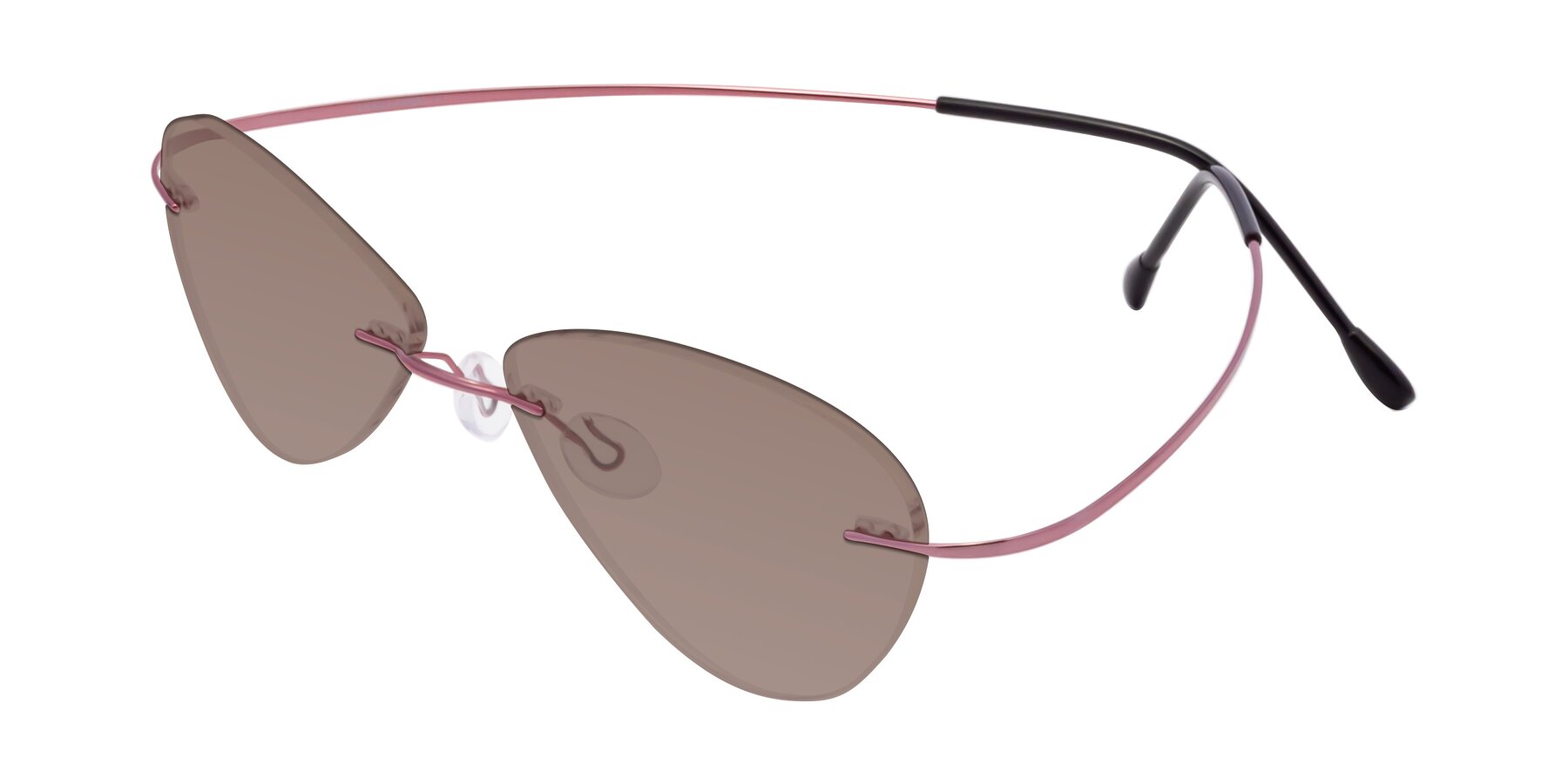 Angle of Thea in Light Pink with Medium Brown Tinted Lenses