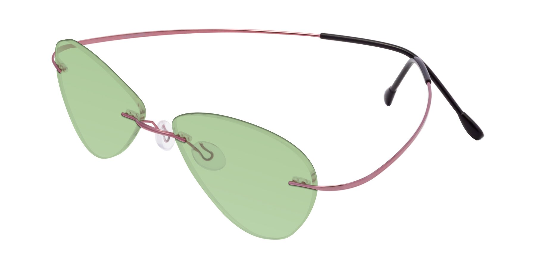 Angle of Thea in Light Pink with Medium Green Tinted Lenses