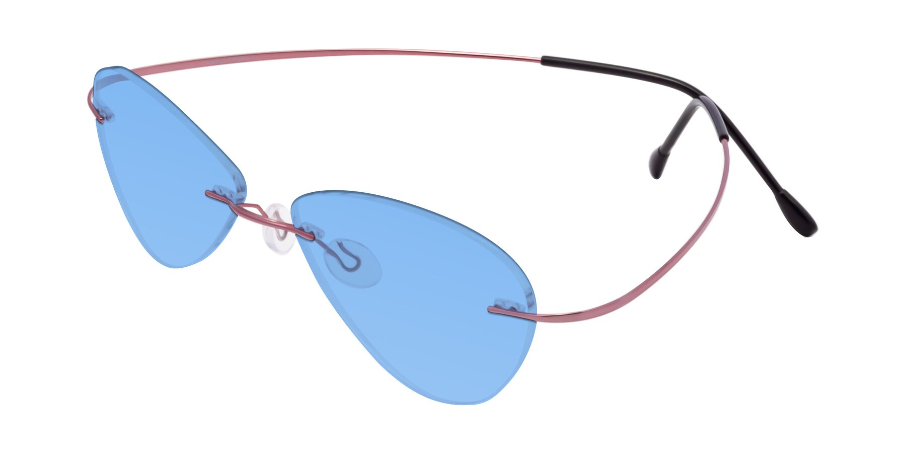 Angle of Thea in Light Pink with Medium Blue Tinted Lenses