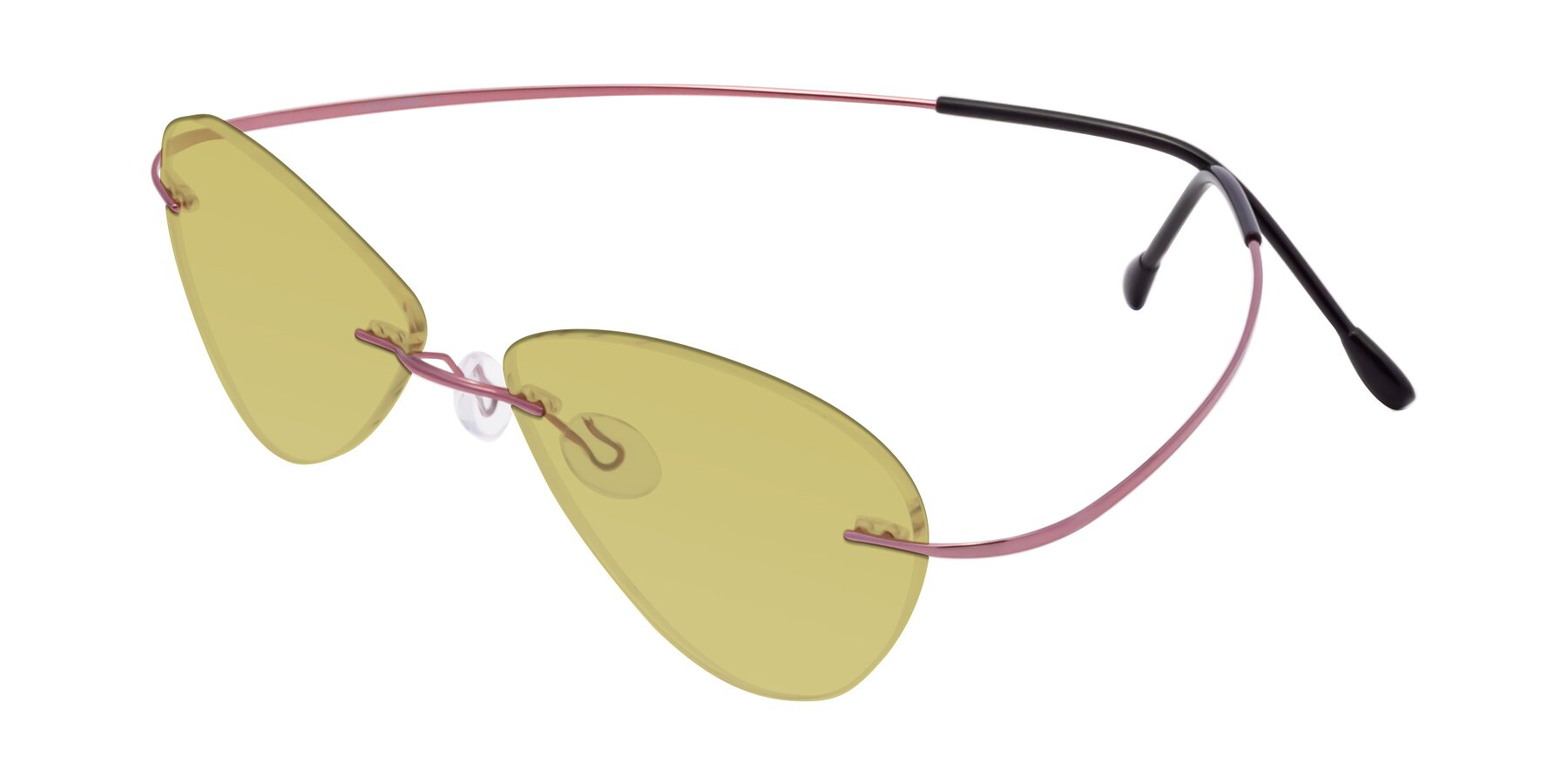Angle of Thea in Light Pink with Medium Champagne Tinted Lenses