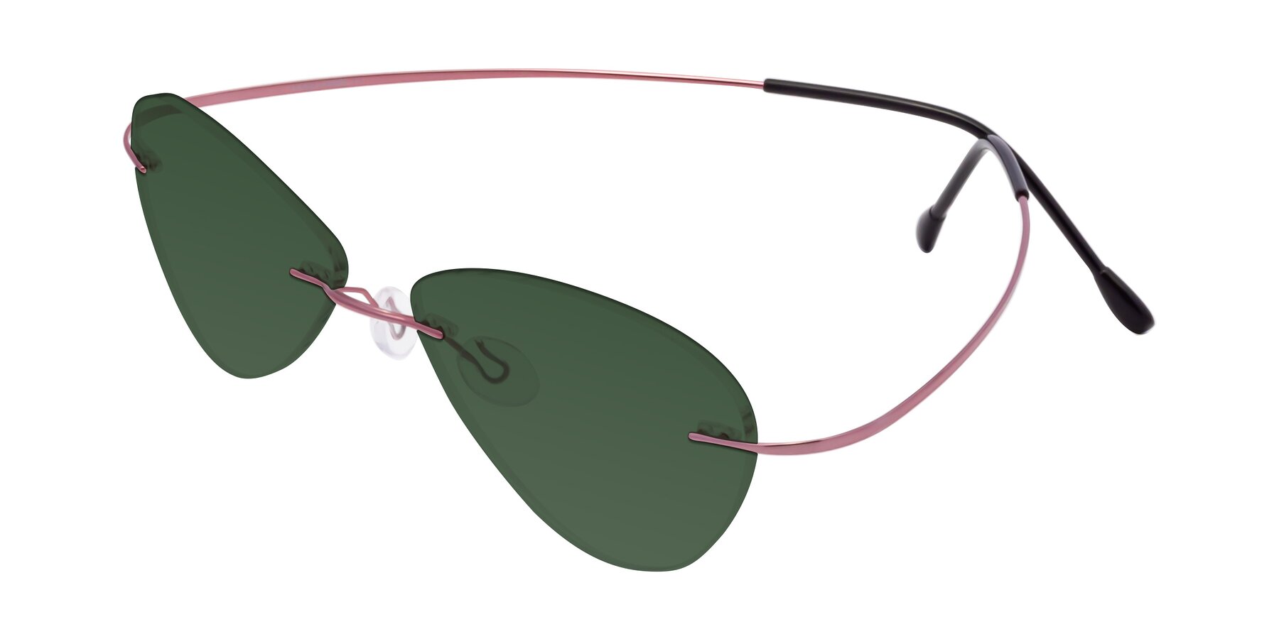 Angle of Thea in Light Pink with Green Tinted Lenses