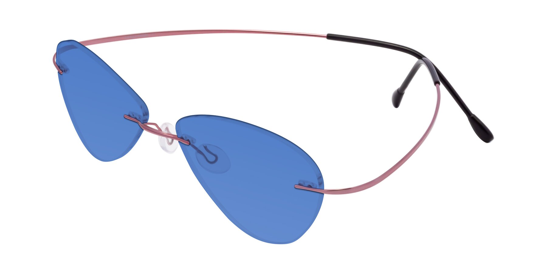 Angle of Thea in Light Pink with Blue Tinted Lenses