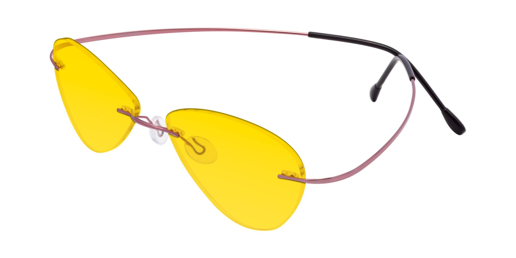Angle of Thea in Light Pink with Yellow Tinted Lenses