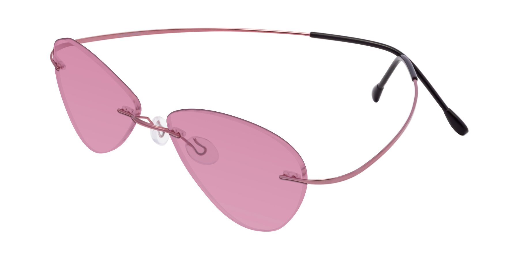 Angle of Thea in Light Pink with Medium Wine Tinted Lenses