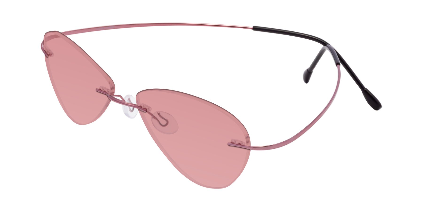 Angle of Thea in Light Pink with Medium Garnet Tinted Lenses