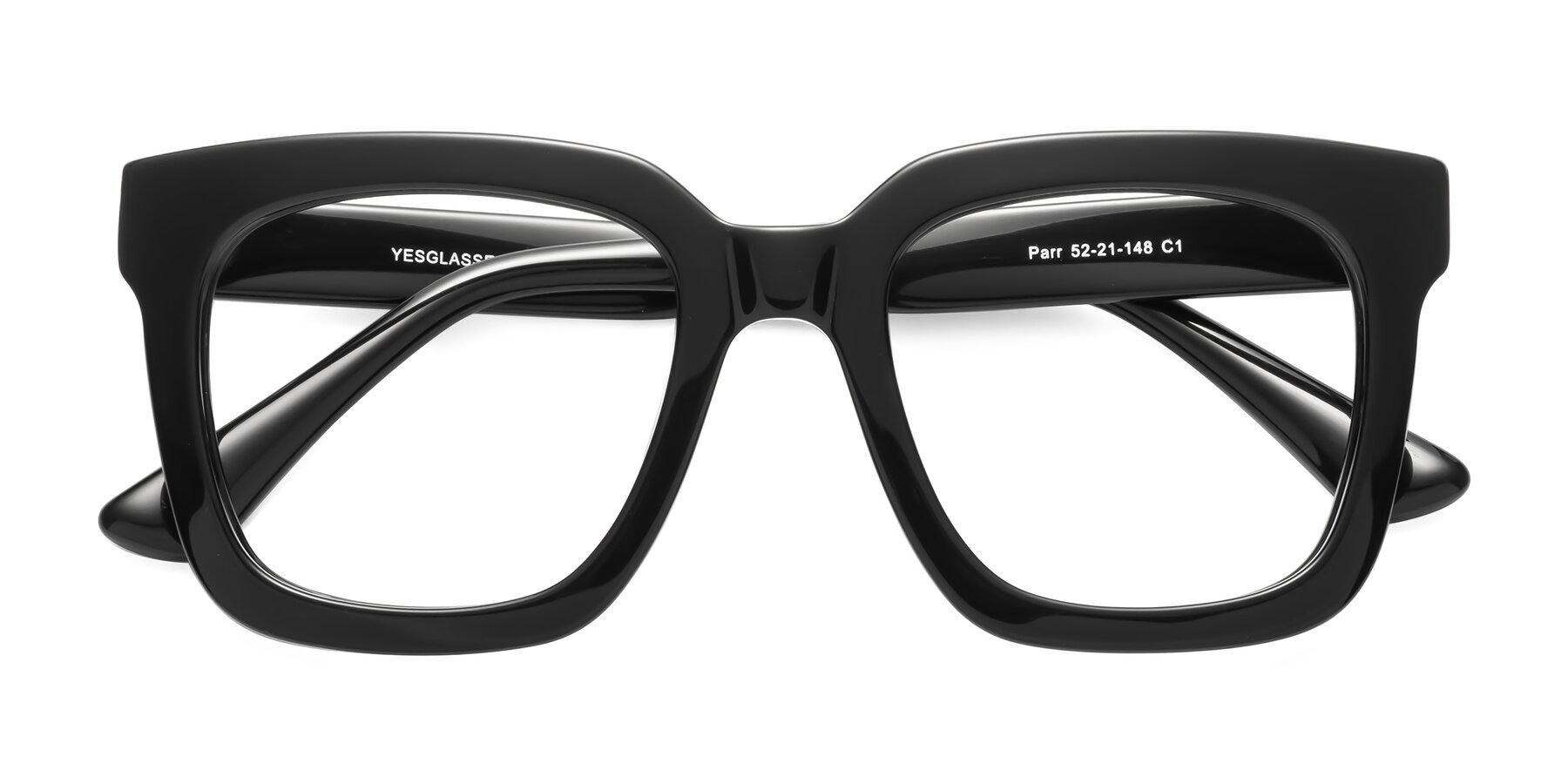 Folded Front of Parr in Black with Clear Reading Eyeglass Lenses