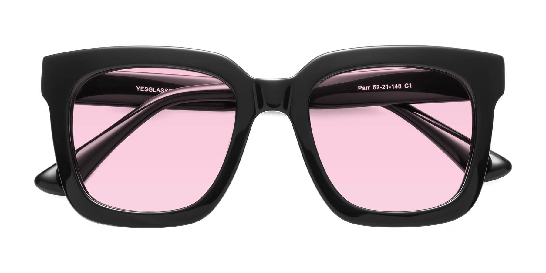 Folded Front of Parr in Black with Light Pink Tinted Lenses