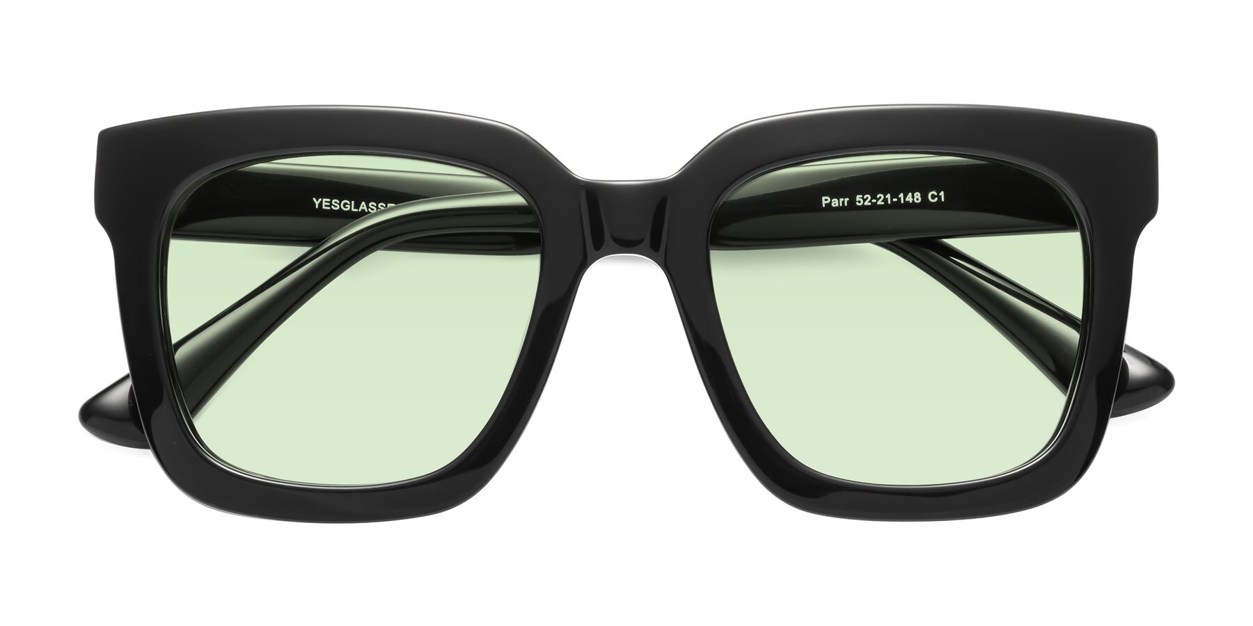 Folded Front of Parr in Black with Light Green Tinted Lenses