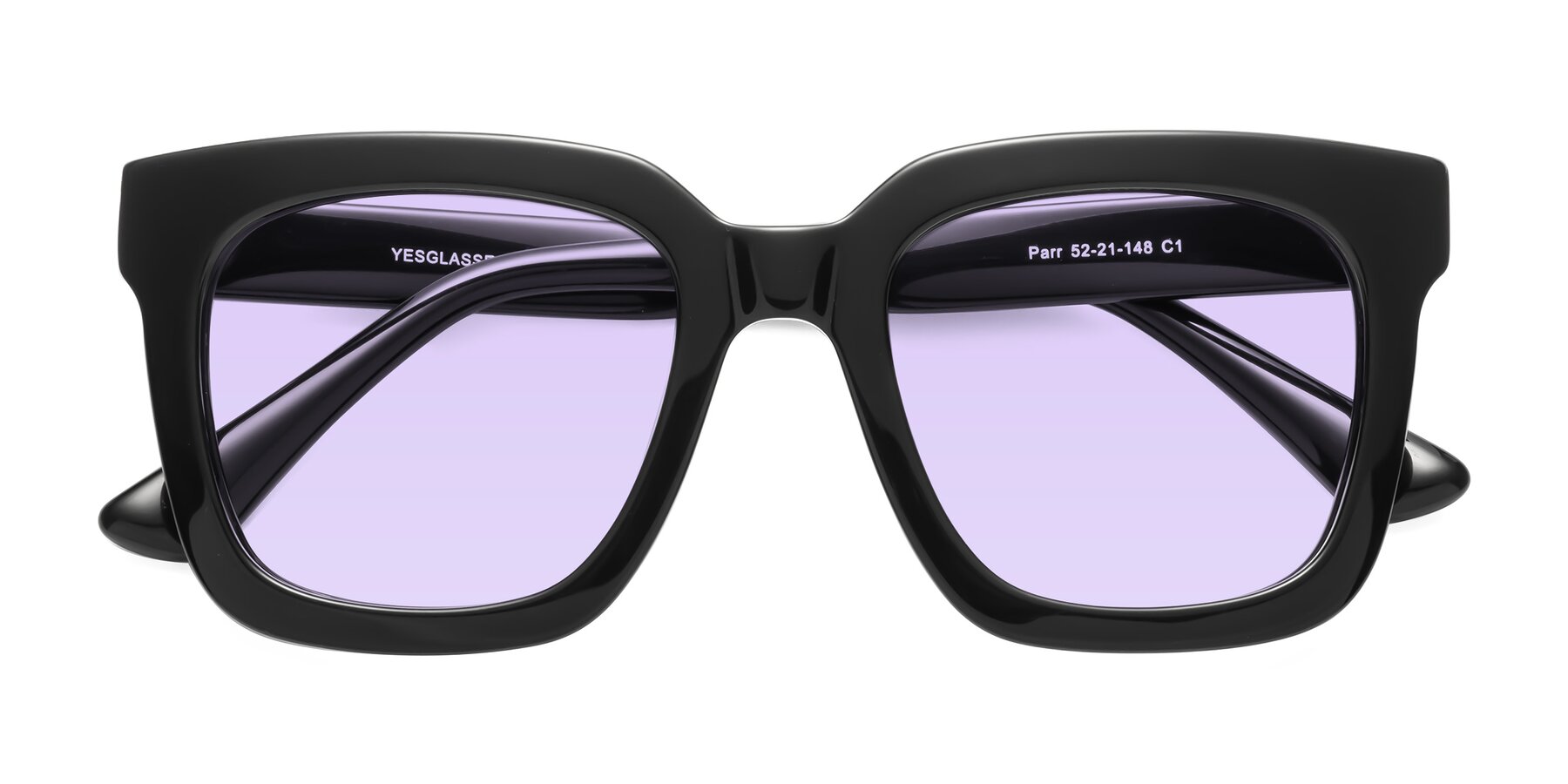 Folded Front of Parr in Black with Light Purple Tinted Lenses