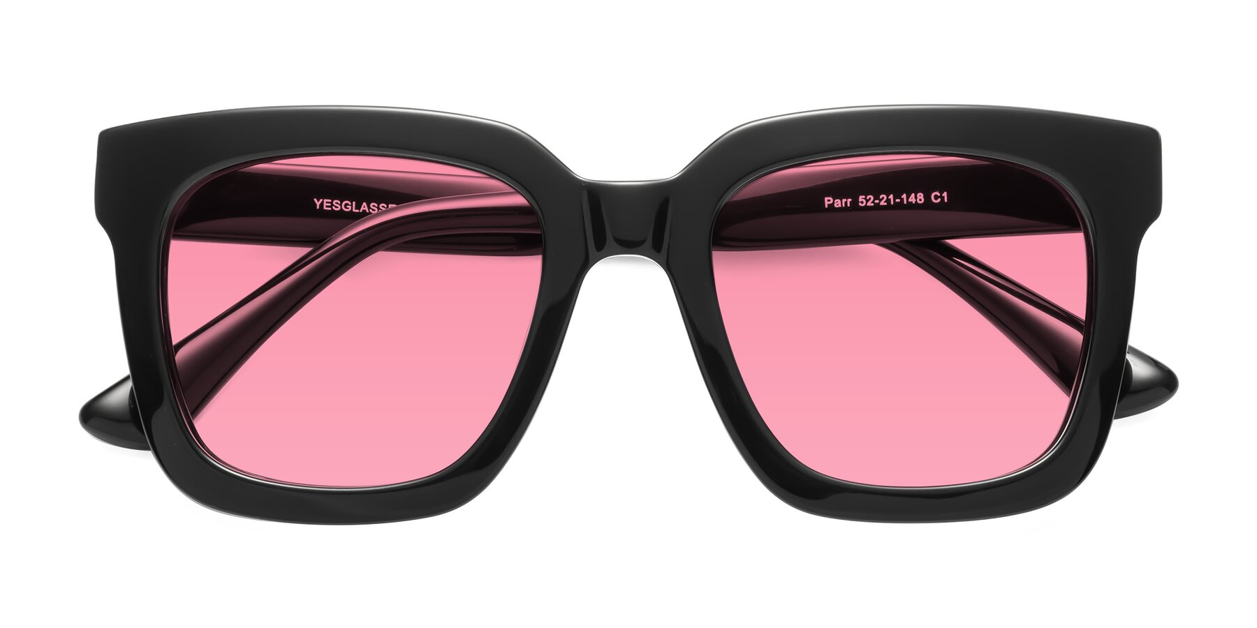 Folded Front of Parr in Black with Pink Tinted Lenses