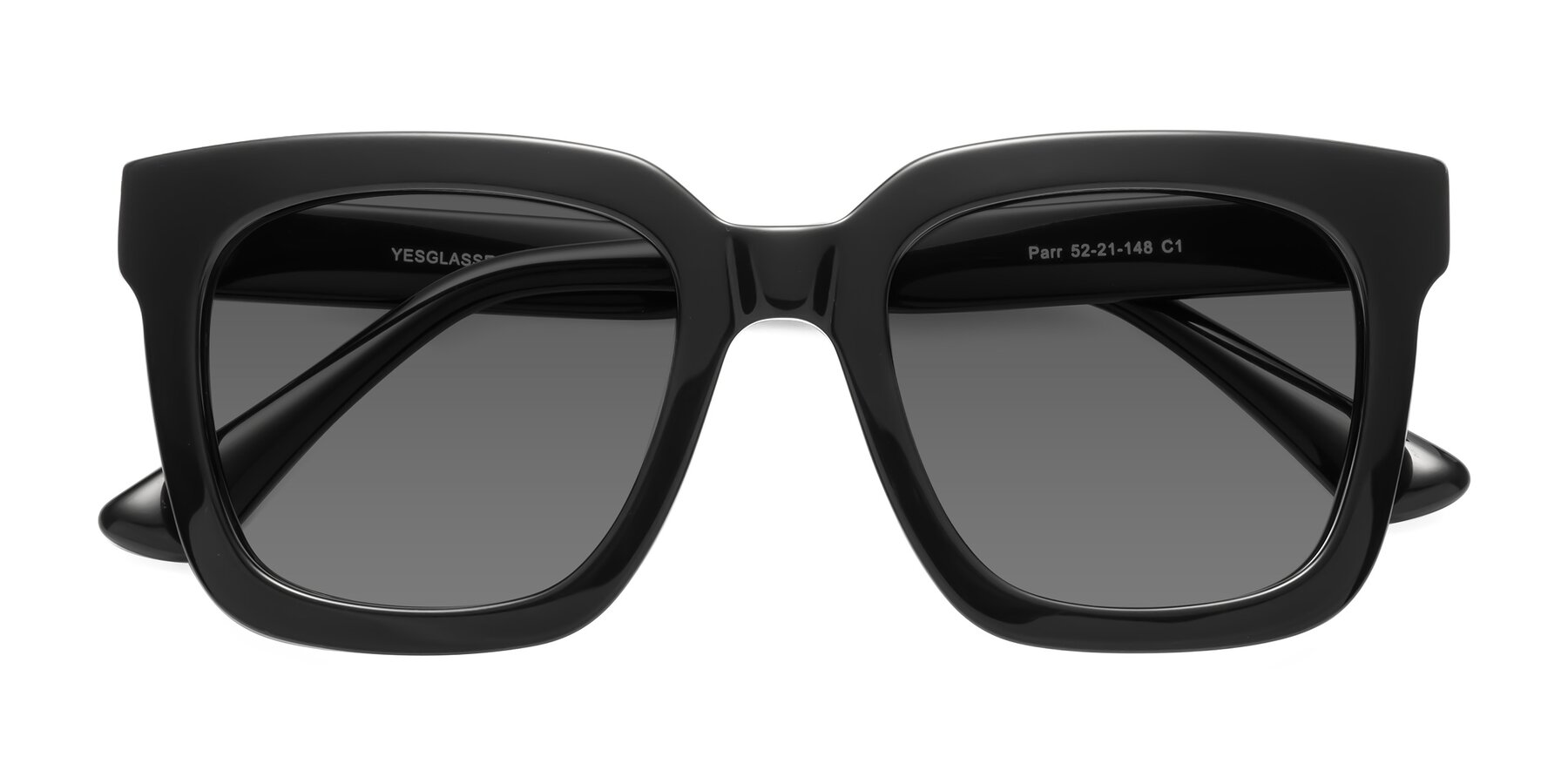 Folded Front of Parr in Black with Medium Gray Tinted Lenses