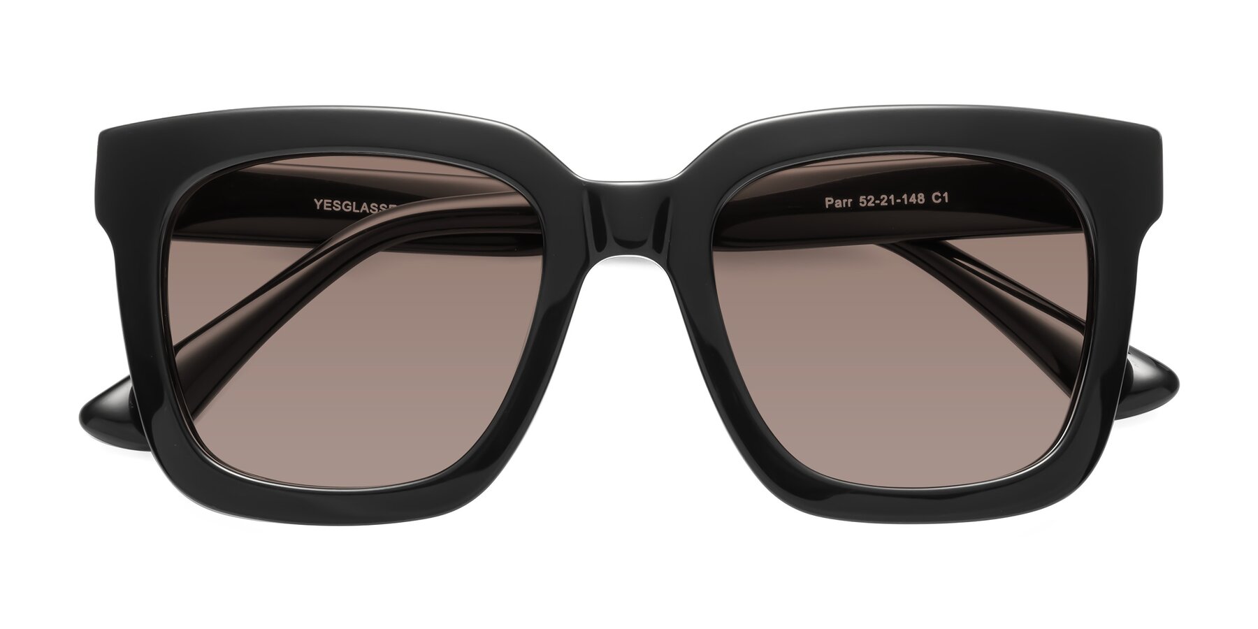 Folded Front of Parr in Black with Medium Brown Tinted Lenses