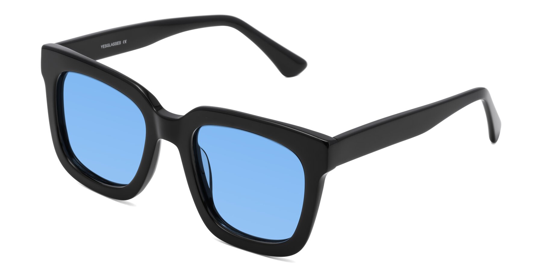 Angle of Parr in Black with Medium Blue Tinted Lenses