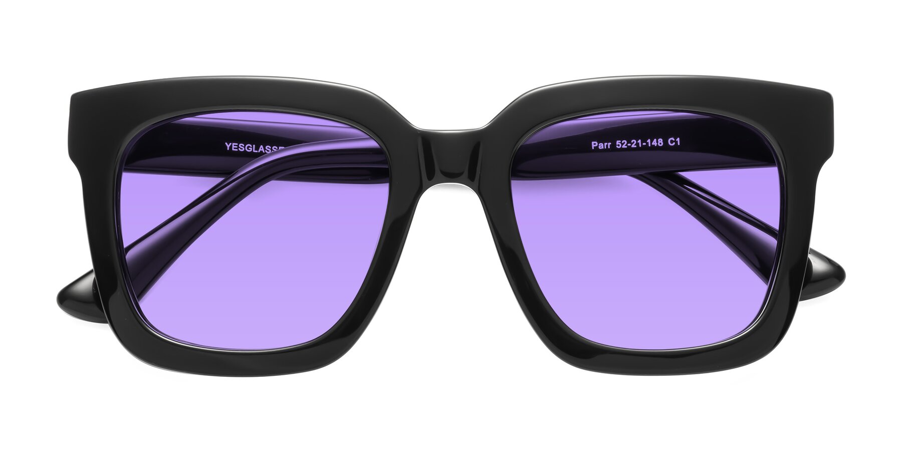Folded Front of Parr in Black with Medium Purple Tinted Lenses
