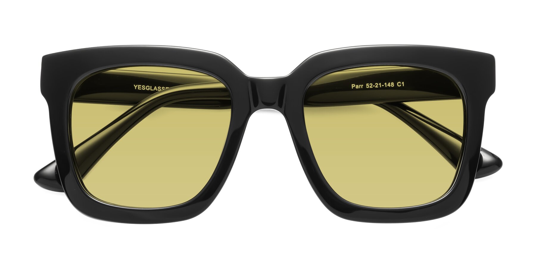 Folded Front of Parr in Black with Medium Champagne Tinted Lenses