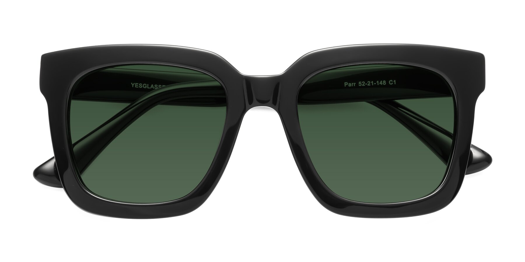 Folded Front of Parr in Black with Green Tinted Lenses