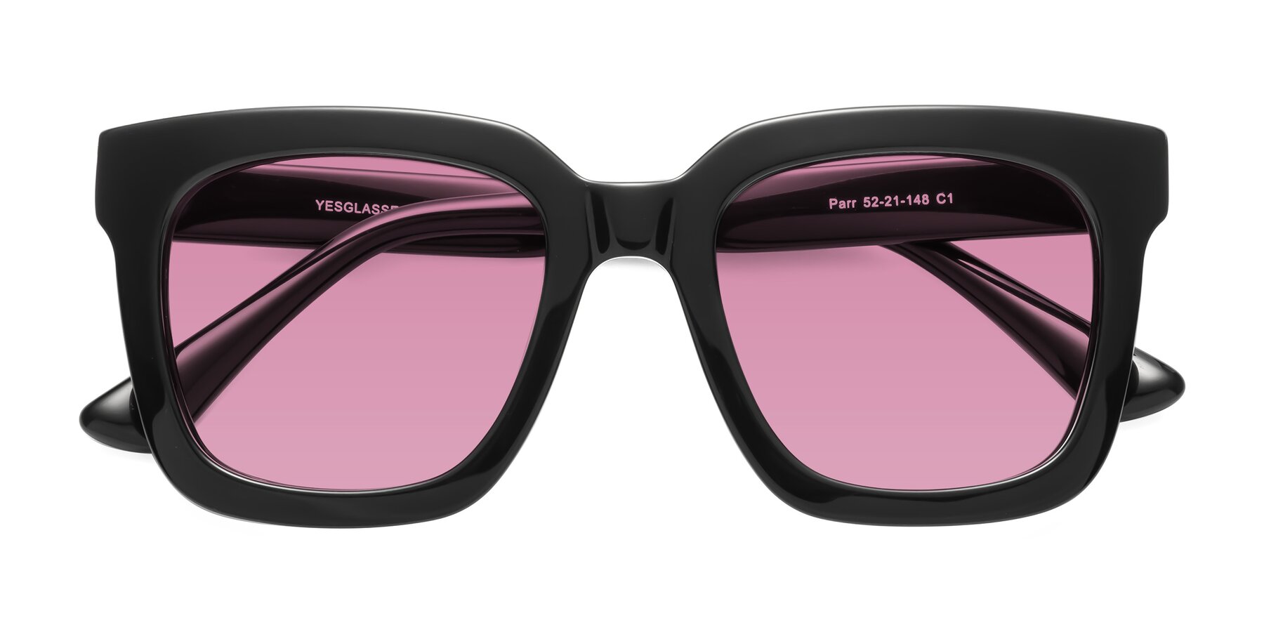 Folded Front of Parr in Black with Medium Wine Tinted Lenses